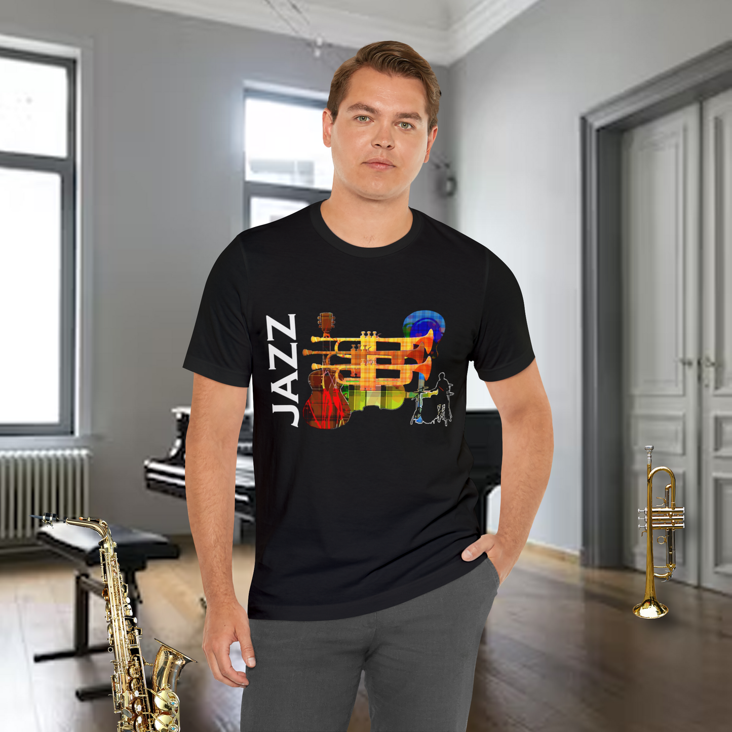 Tshirt-Trumpet:Jazz Colorful Collage