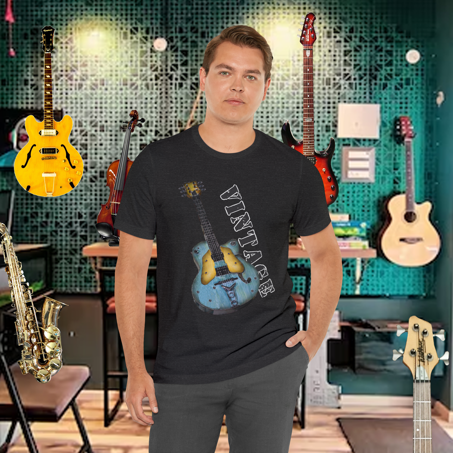 Tshirt-Vintage Blue Electric Guitar