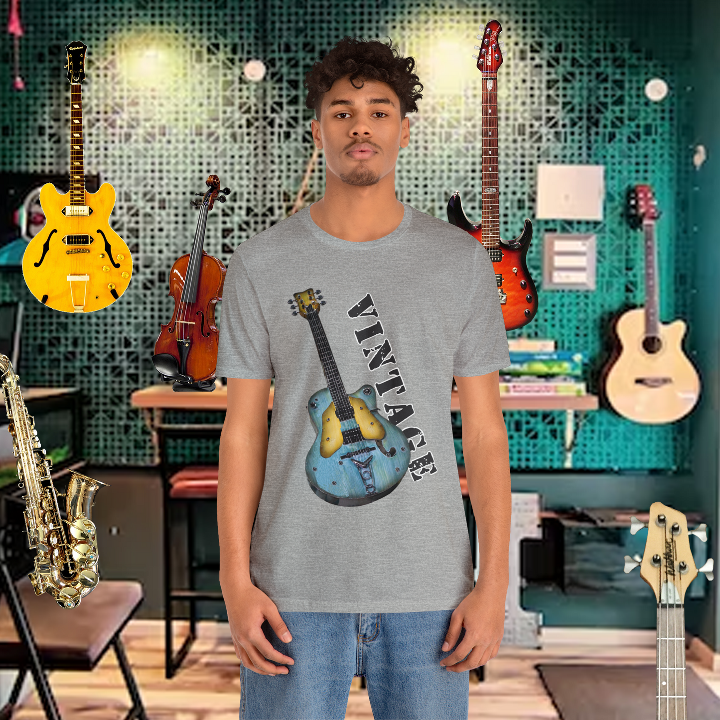 Tshirt-Vintage Blue Electric Guitar