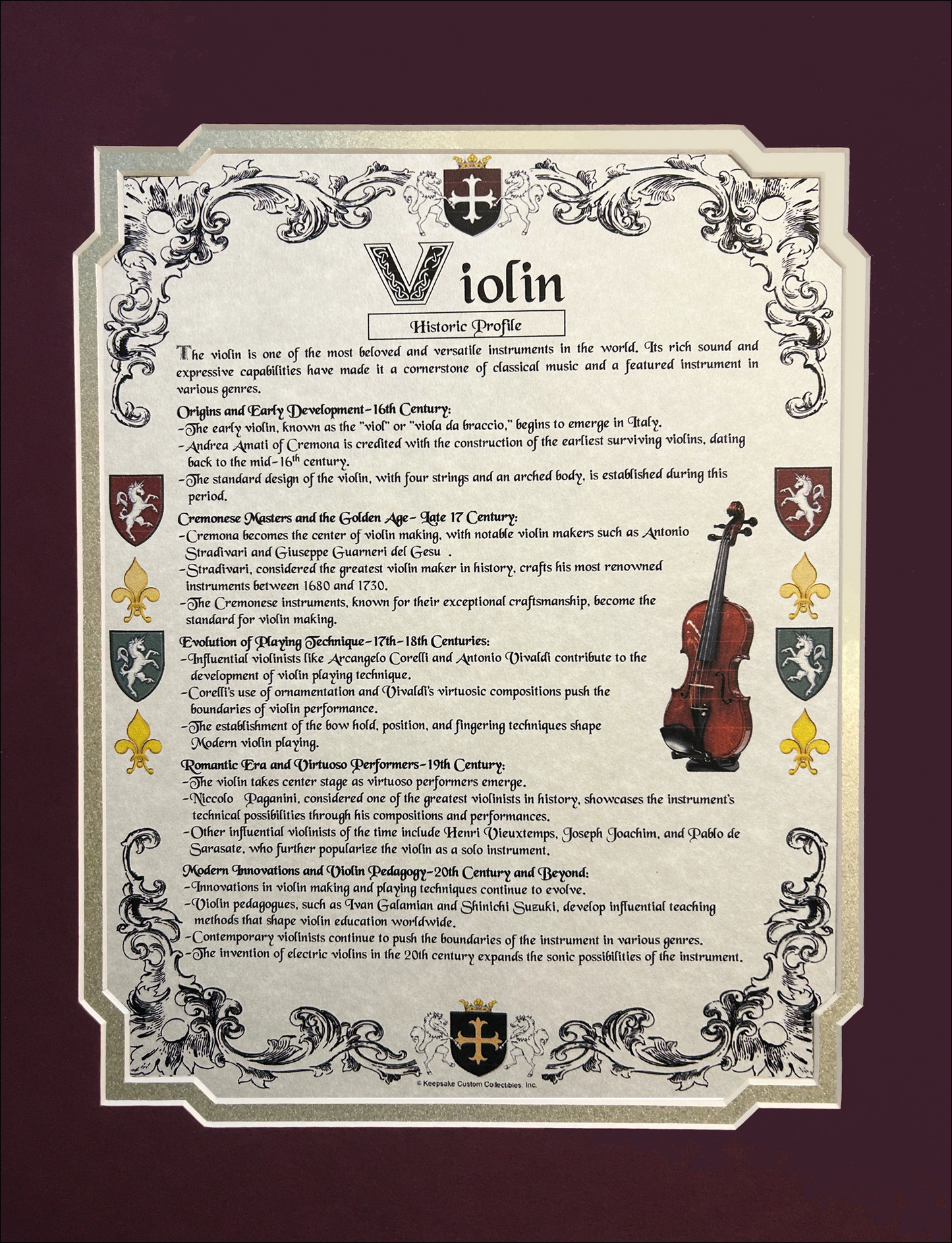 Historic Profile Ready For Framing: Violin