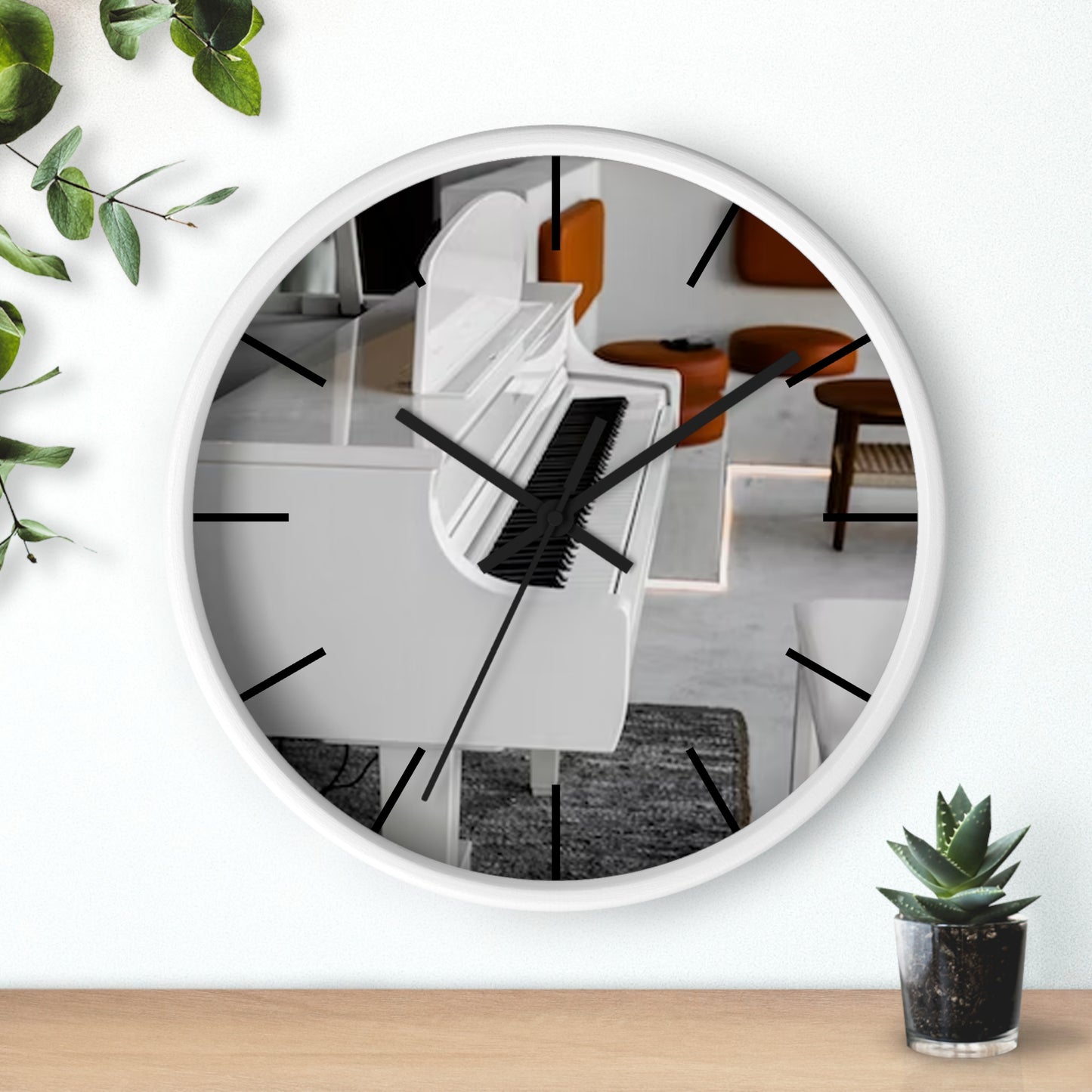 Wall Clock-White Piano