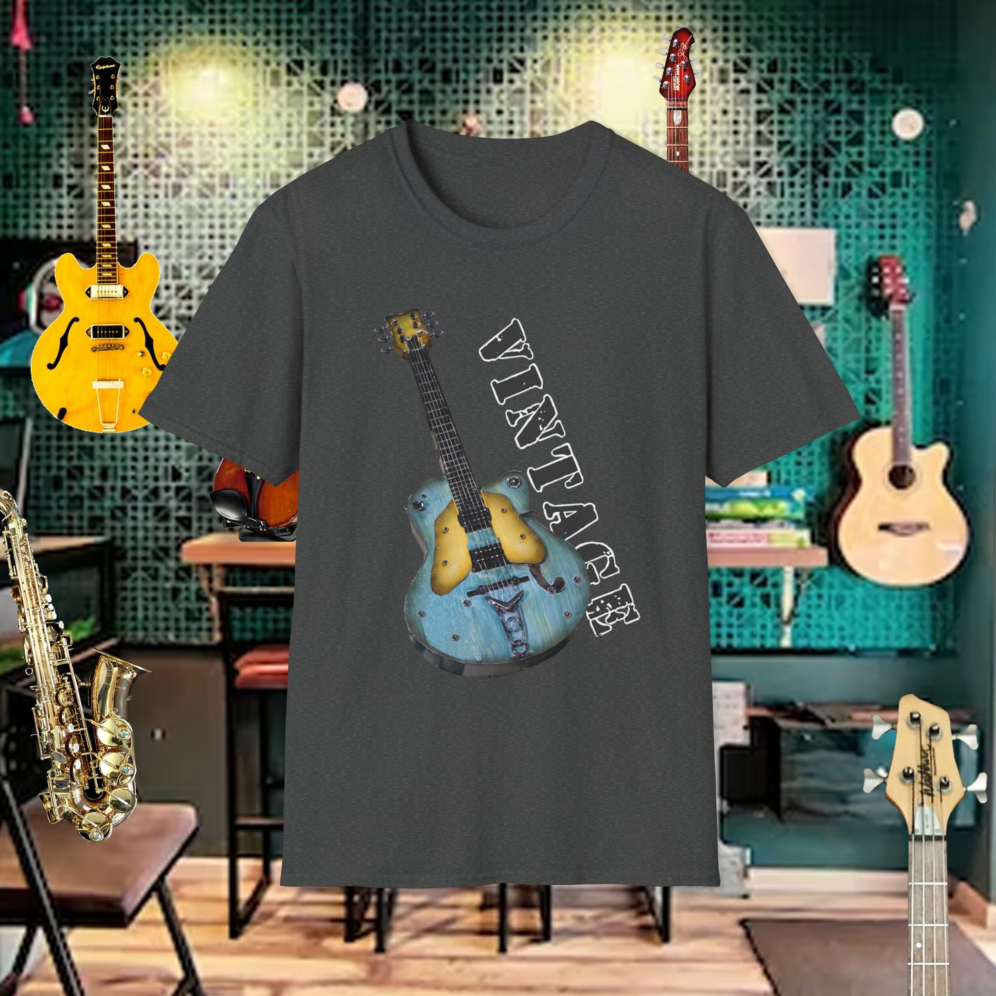 Tshirt-Vintage Blue Electric Guitar