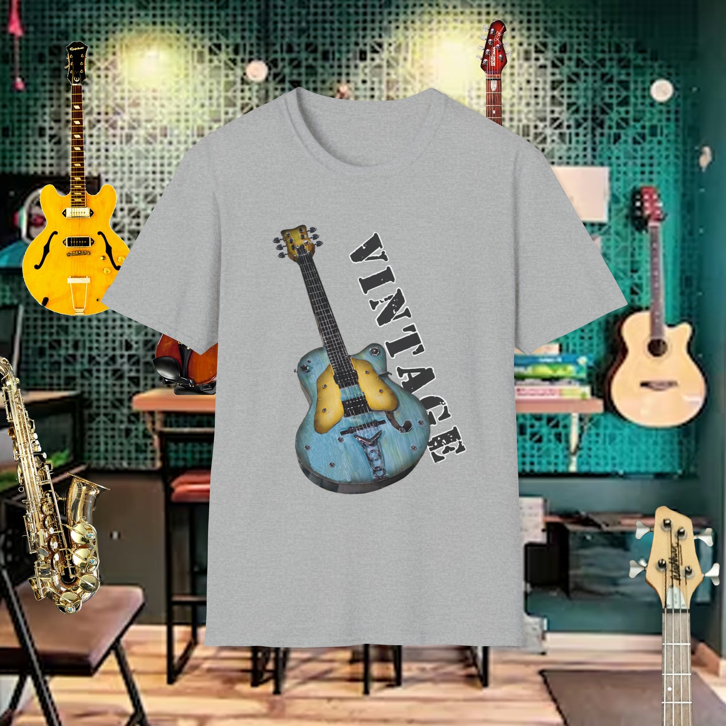 Tshirt-Vintage Blue Electric Guitar