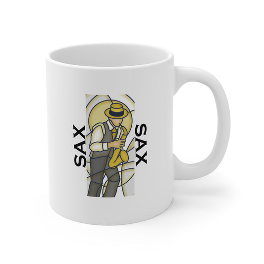 Music Pro Mug-Sax Player Stained Glass