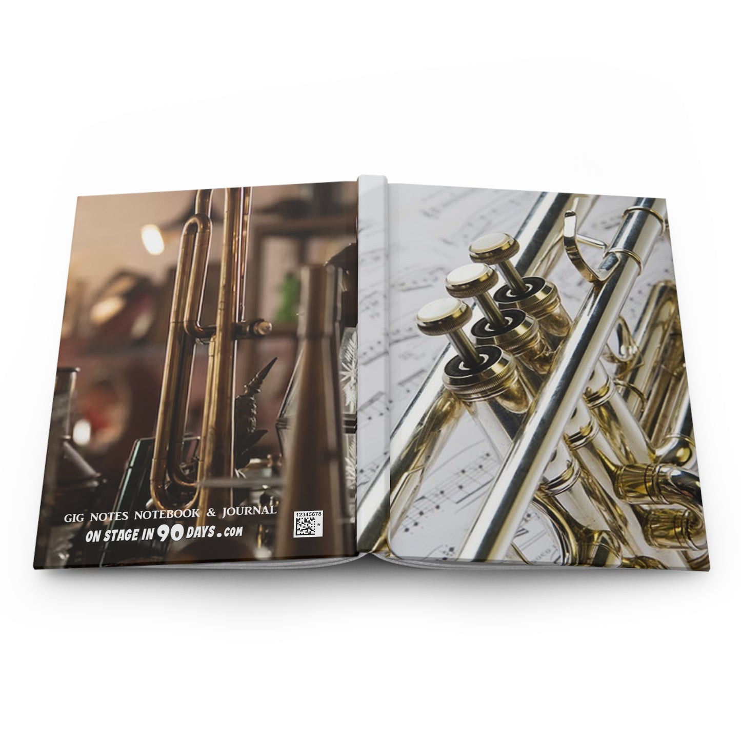 Musician's Gig Notes Hardcover Journal And Notebook-Trumpet w Sheet Music