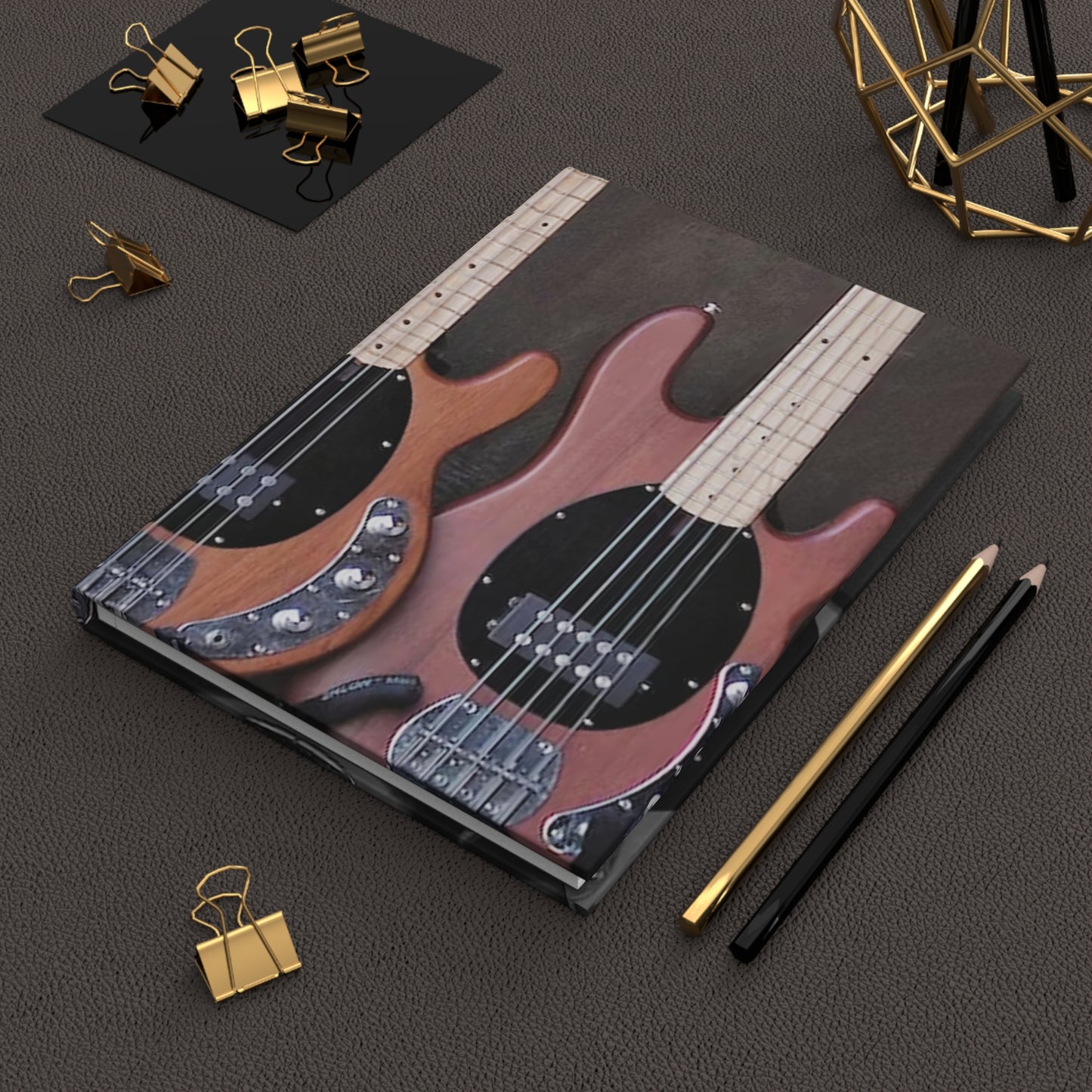 Musician's Gig Notes Hardcover Journal And Notebook-Dark Wood Basses