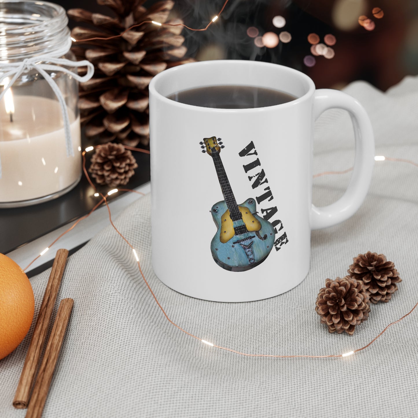 Music Pro Mug-Vintage Blue Electric Guitar