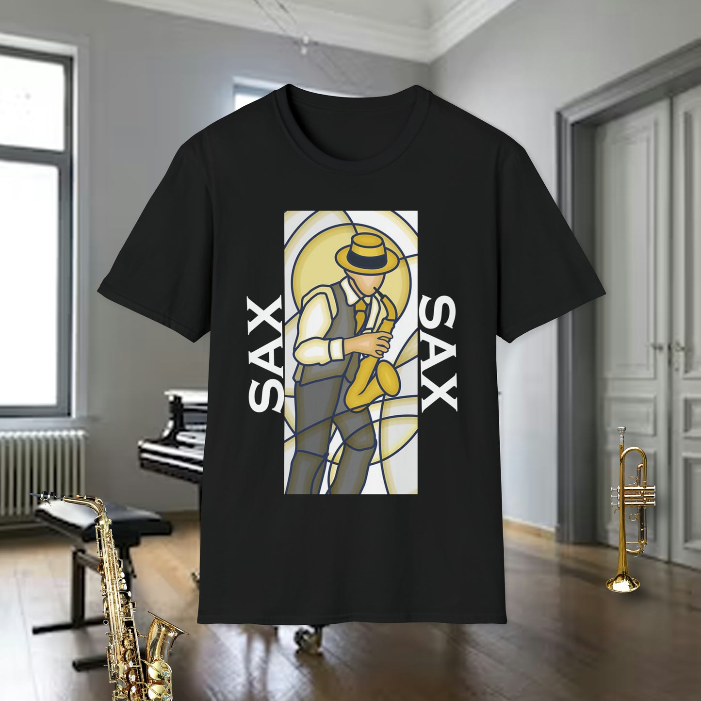 Tshirt-Sax Player Stained Glass