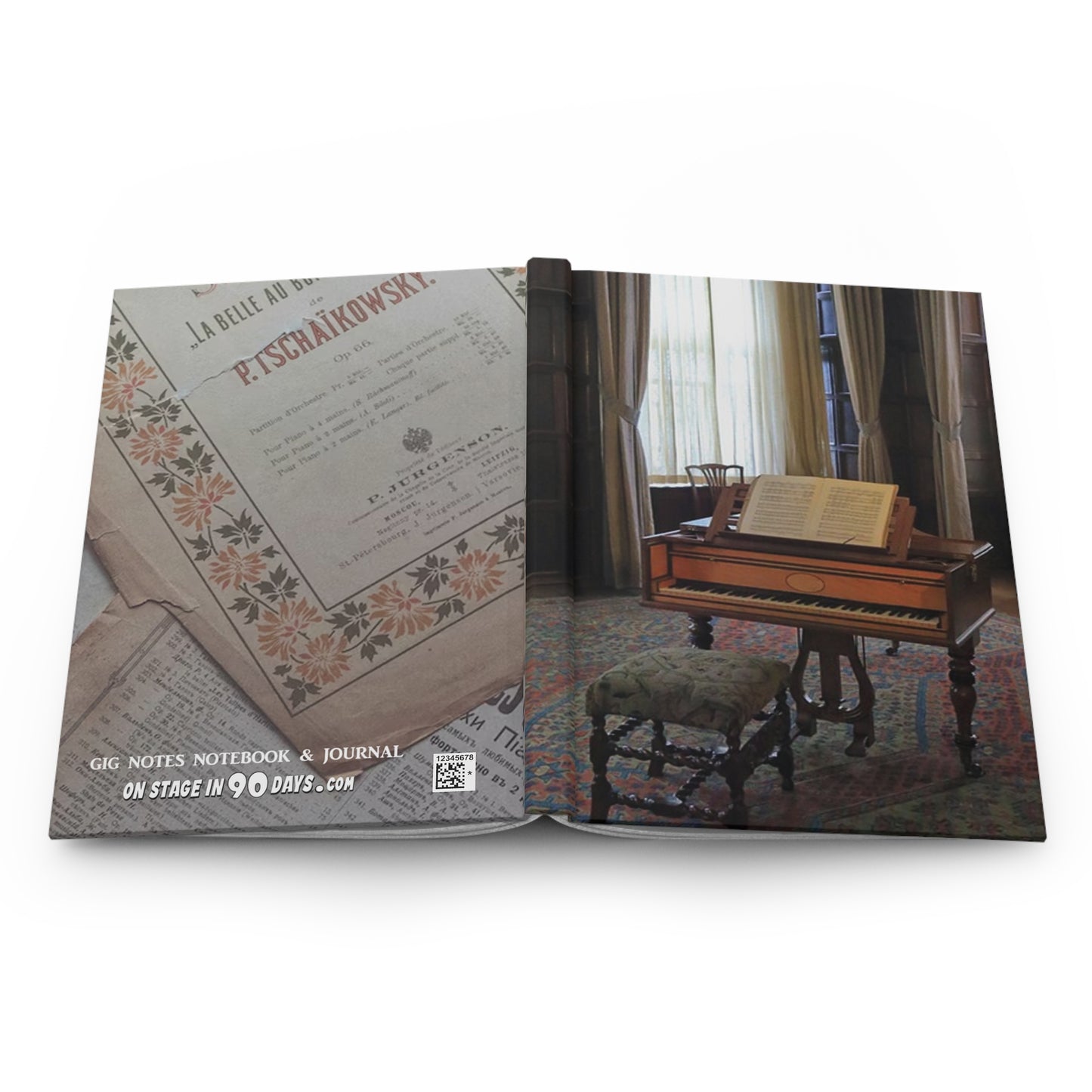 Musician's Gig Notes Hardcover Journal and Notebook-Vintage Piano In Large Room