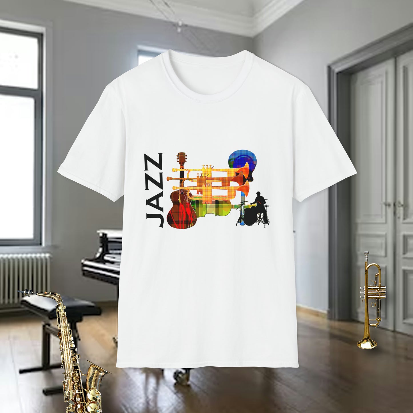 Tshirt-Trumpet:Jazz Colorful Collage