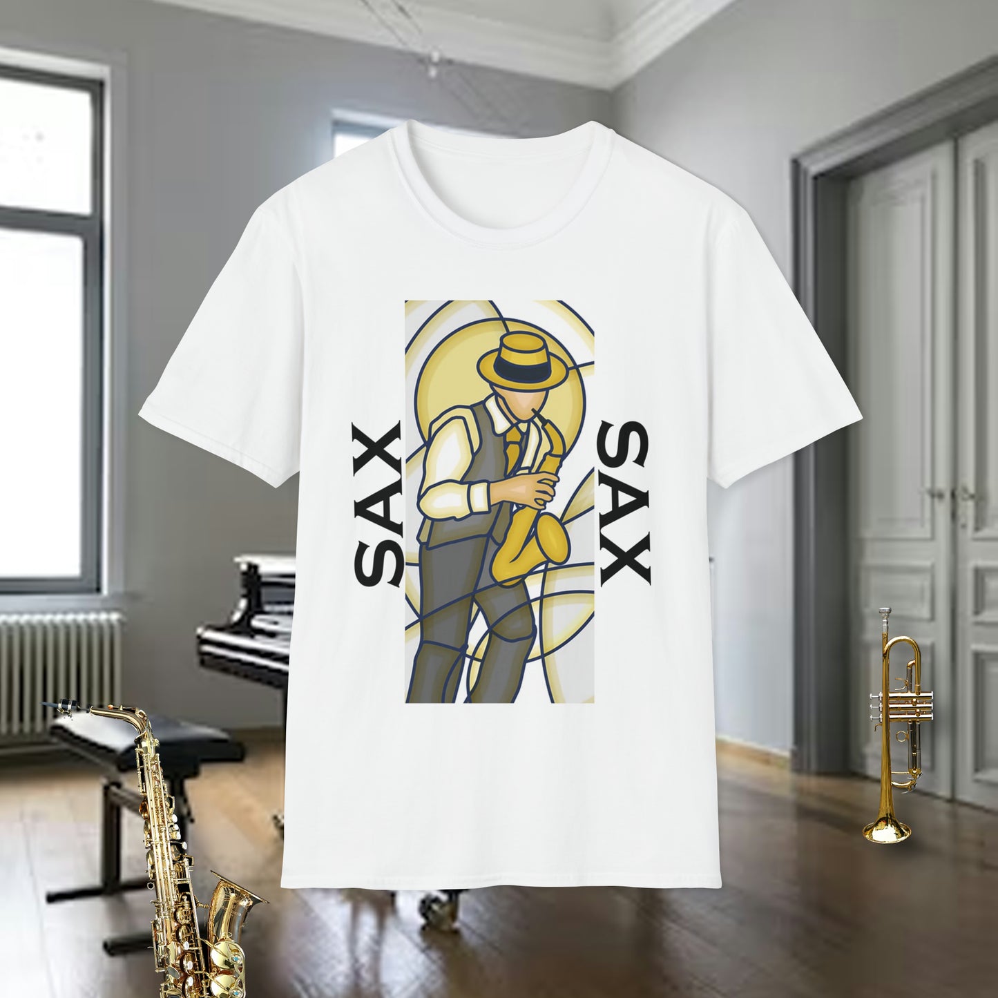 Tshirt-Sax Player Stained Glass