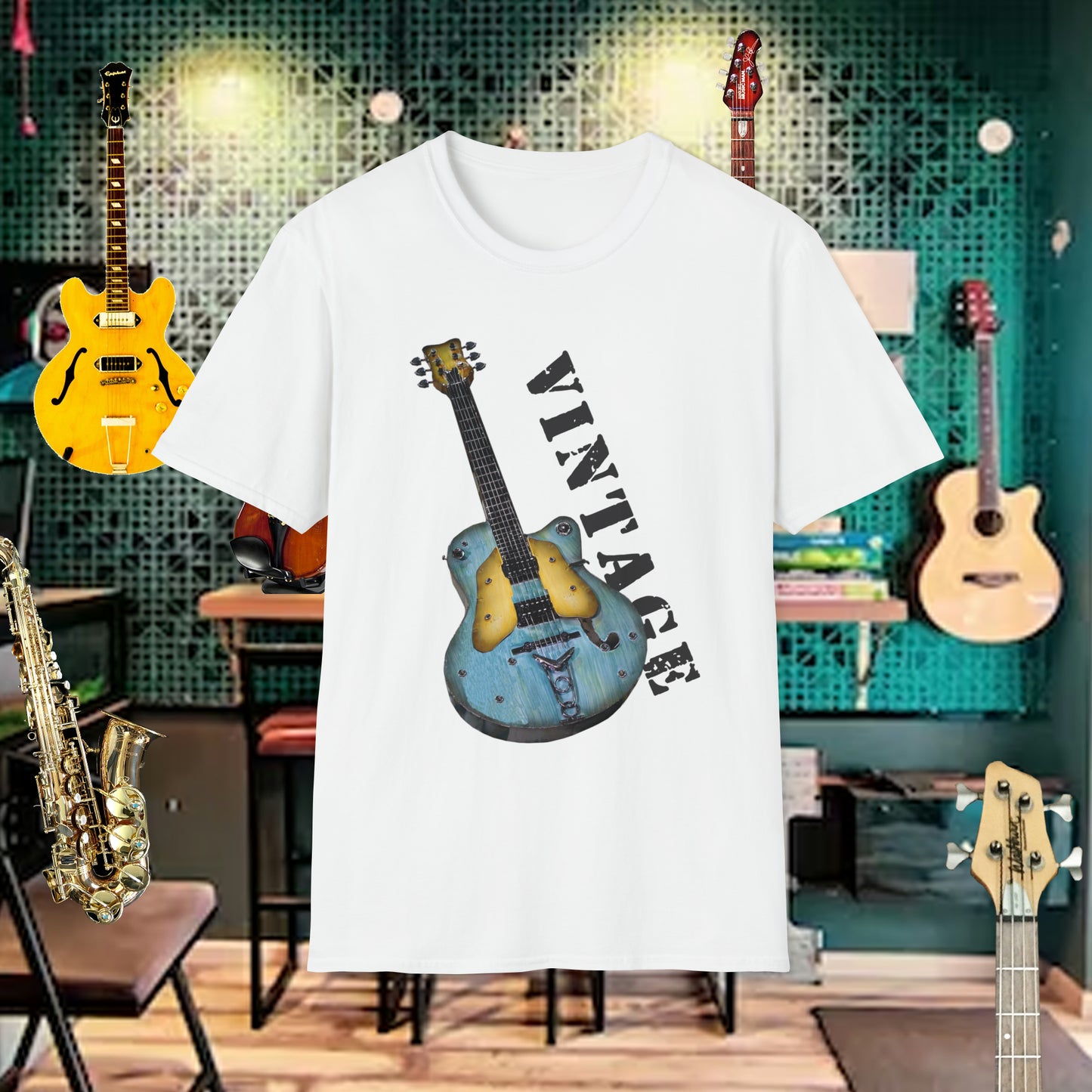 Tshirt-Vintage Blue Electric Guitar