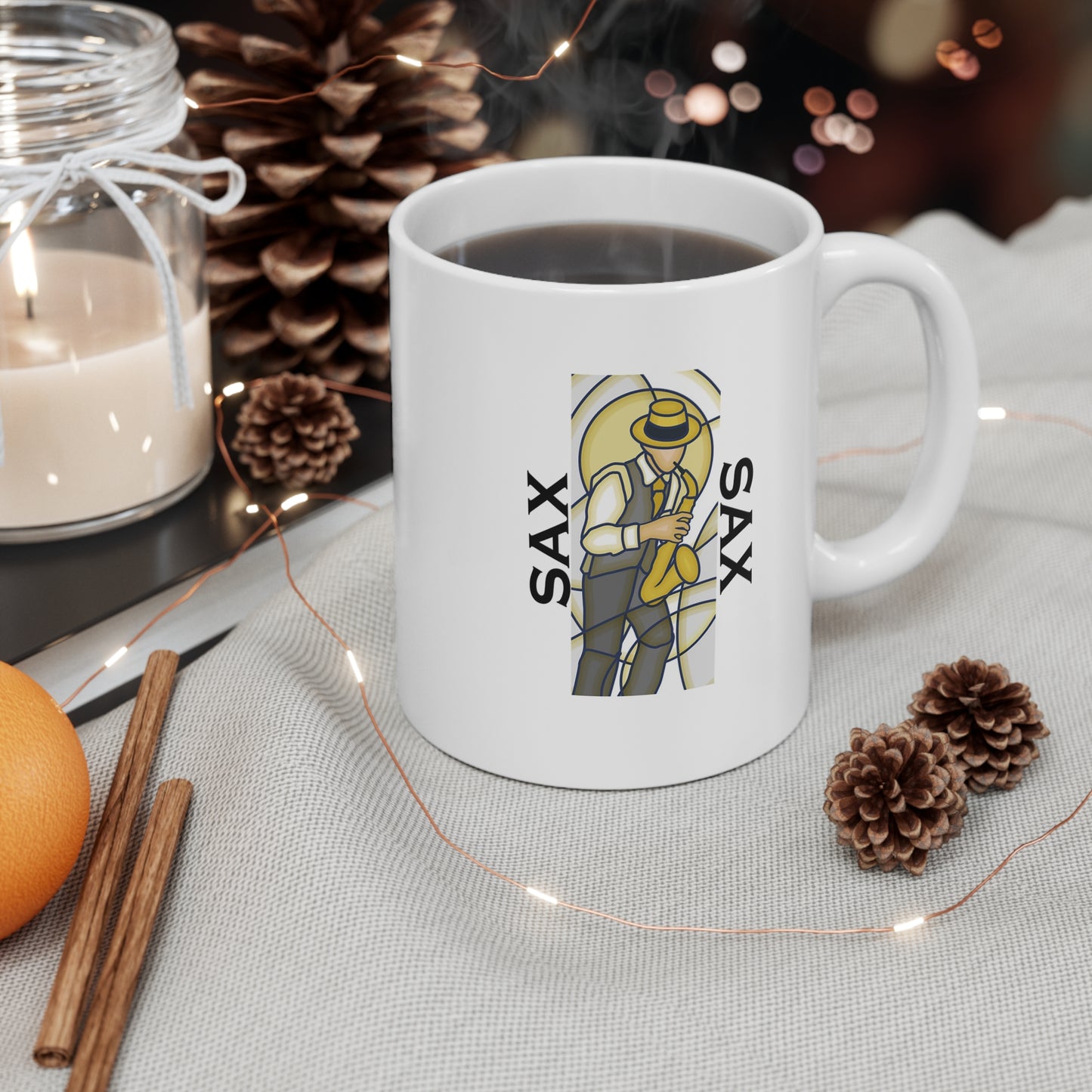 Music Pro Mug-Sax Player Stained Glass