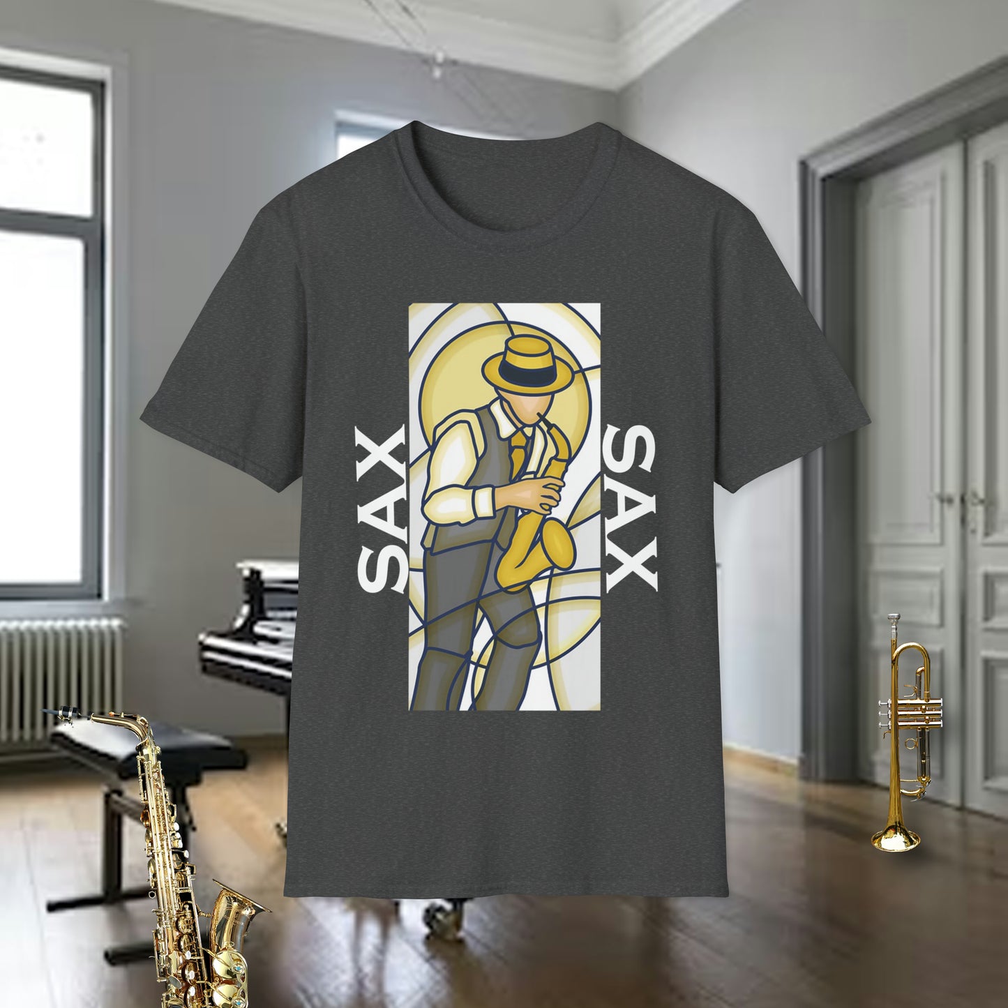 Tshirt-Sax Player Stained Glass