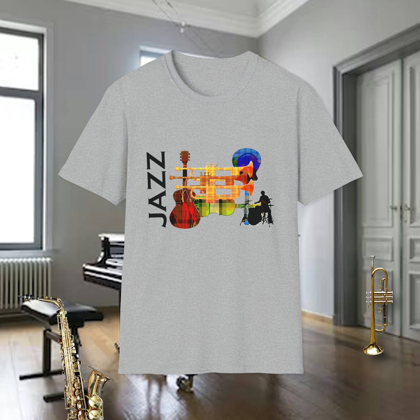 Tshirt-Trumpet:Jazz Colorful Collage