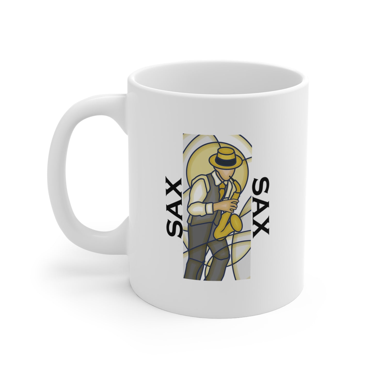 Music Pro Mug-Sax Player Stained Glass