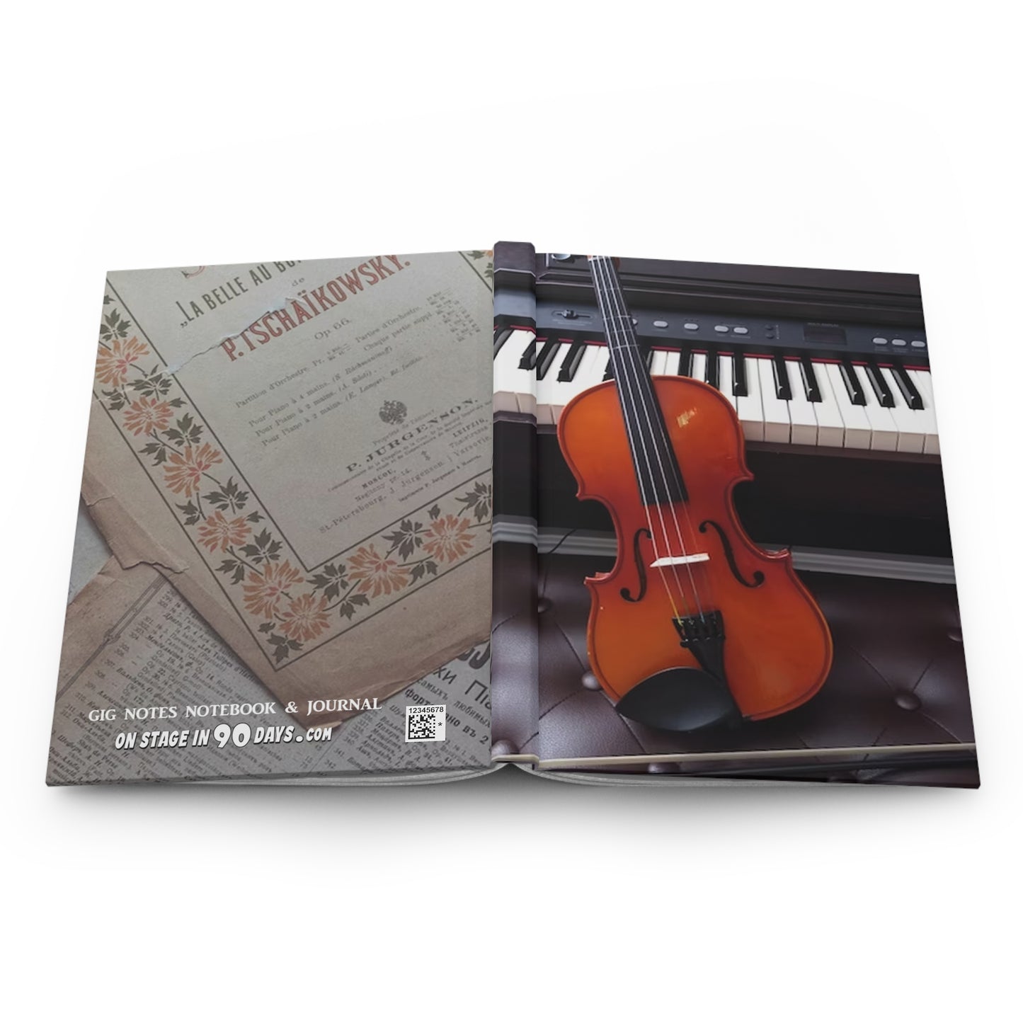 Musician's Gig Notes Hardcover Journal And Notebook-Piano And Violin