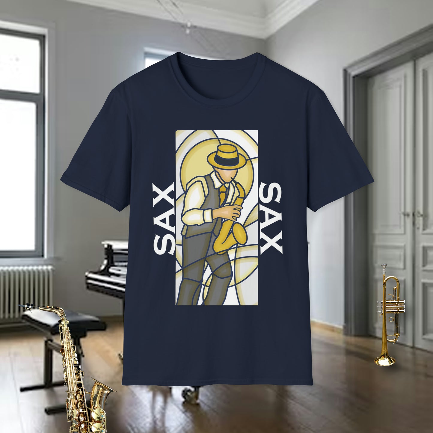 Tshirt-Sax Player Stained Glass