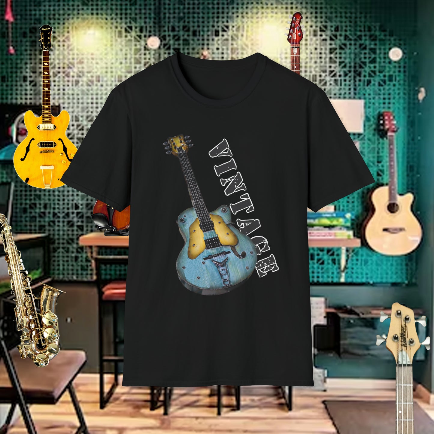 Tshirt-Vintage Blue Electric Guitar