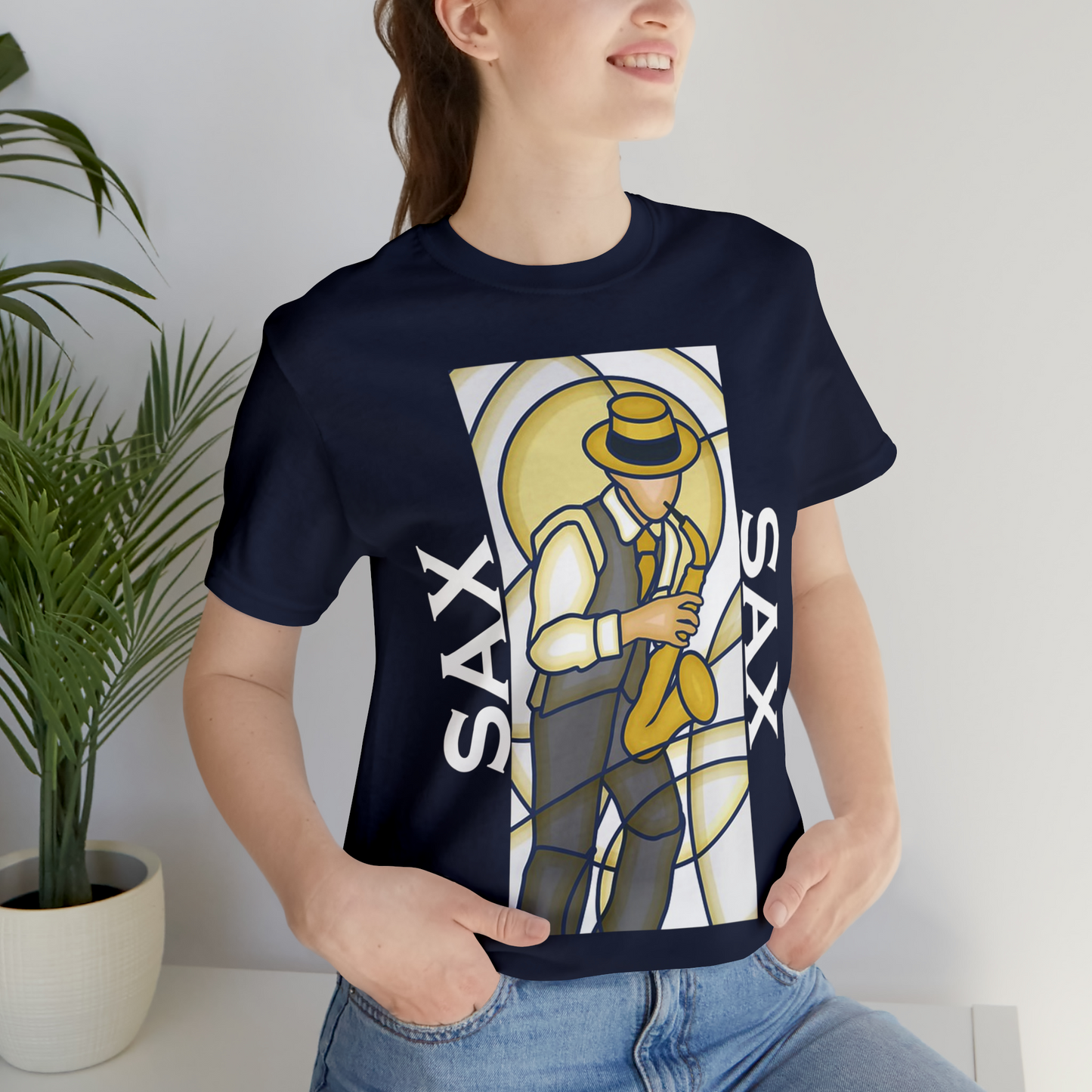 Tshirt-Sax Player Stained Glass