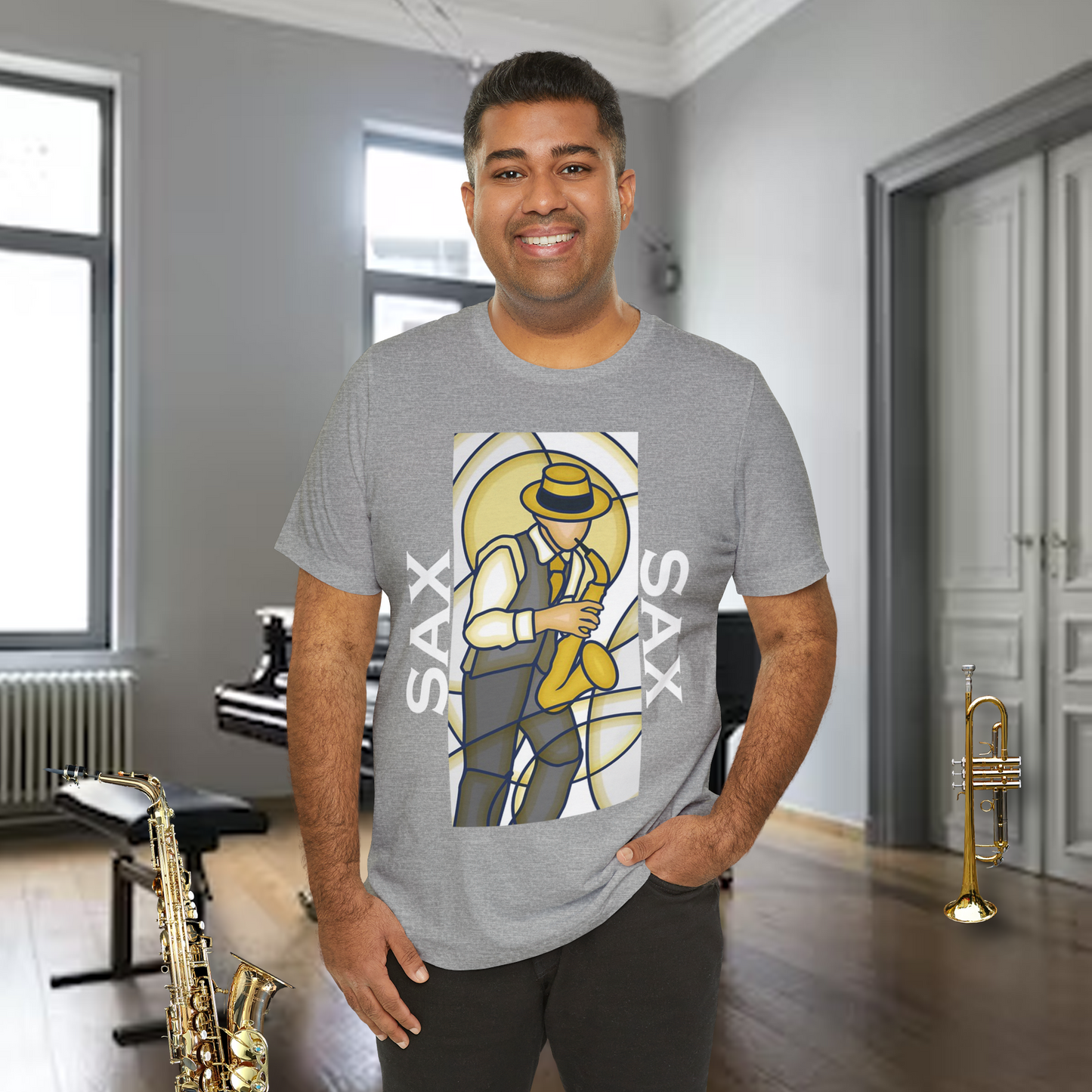 Tshirt-Sax Player Stained Glass