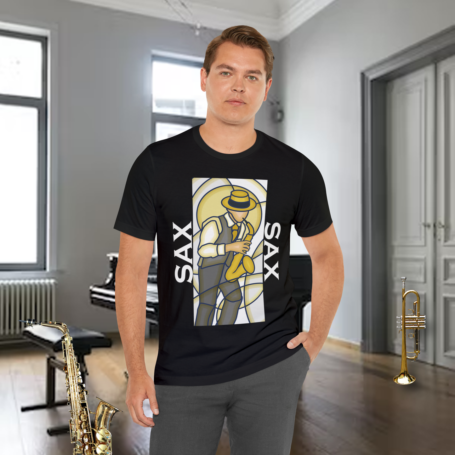 Tshirt-Sax Player Stained Glass